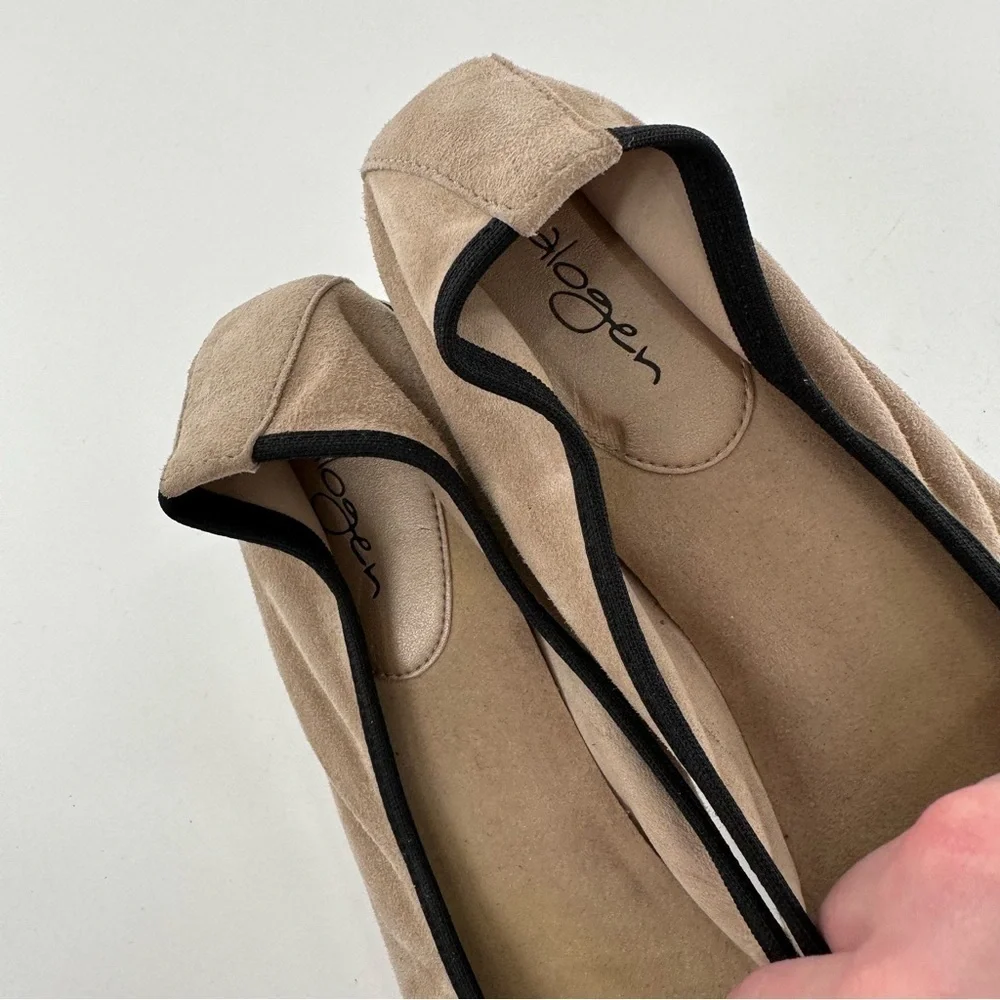 Halogen flats size 6 beige suede black patent cap toe pointy toe balletcore